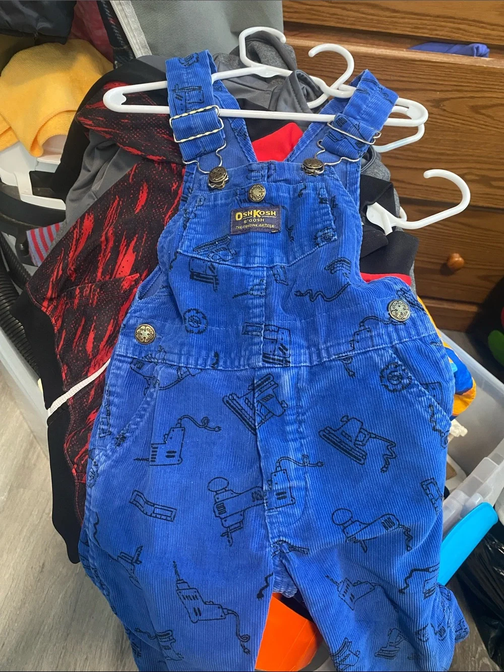 OshKosh B'gosh Bright Blue Corduroy Overalls with Tool Print